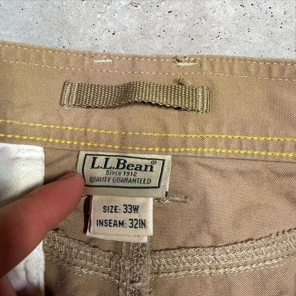 L.L.Bean Men’s Canvas Work Pants Tan 33x32 Reinforced Knees Utility Pockets - Picture 11 of 13